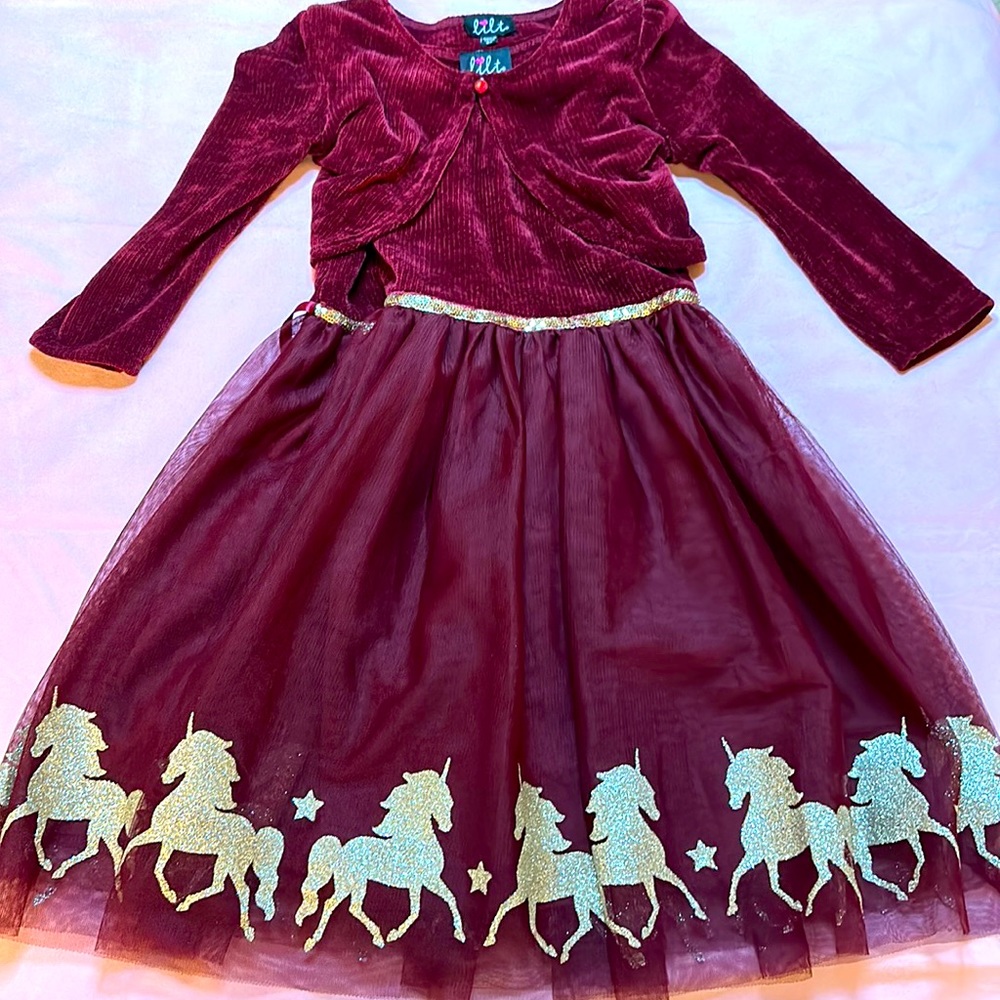 Velvet Maroon and Gold Dress Girls